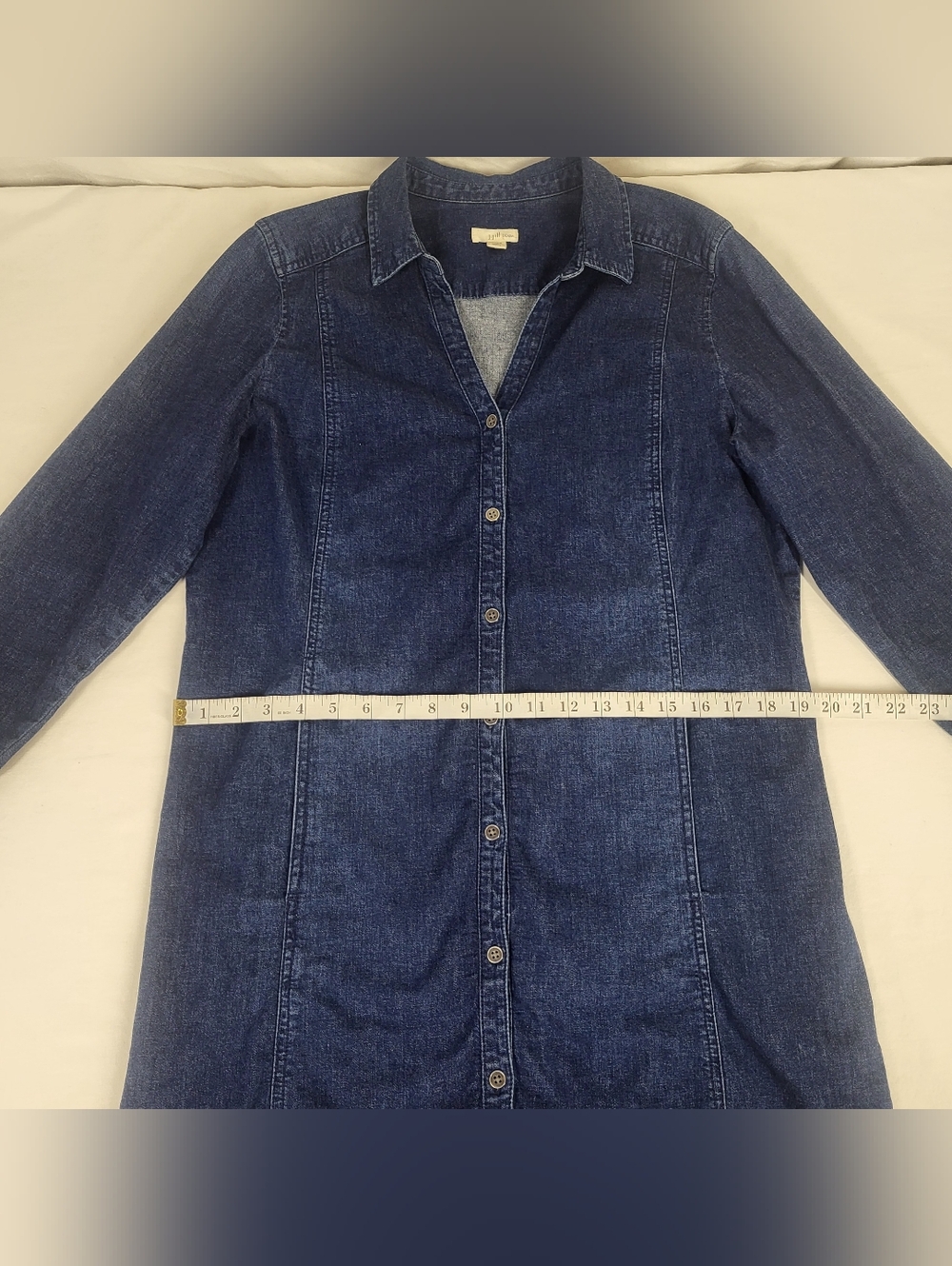 J.jill Denim Long Sleeve Roll Tab Full Button Up Blue Denim Dress Large Petite - Picture 9 of 15